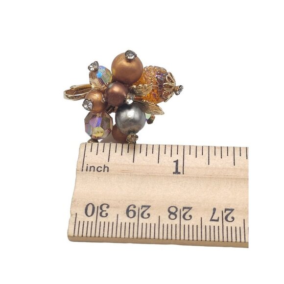 Vendome Brown Silver Cluster Bead Earrings Screw Back Closure Gold Tone VTG - Picture 8 of 8